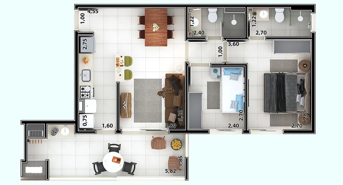 Apartamento para Venda em Presidente Prudente, Vila Santa Helena, 2 dormitórios, 1 suíte, 2 banheiros, 1 vaga — foto 2